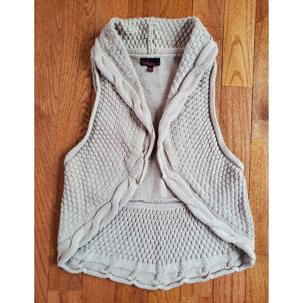 Takeout Women's Large Beige Open Front Cardigan Sweater Vest Cable Edge preown